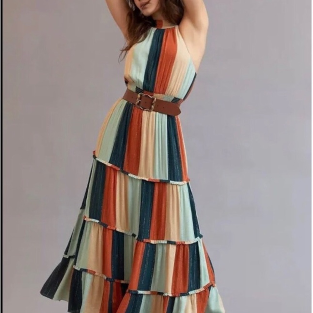 NEW FARM RIO color blocked shimmer maxi dress small